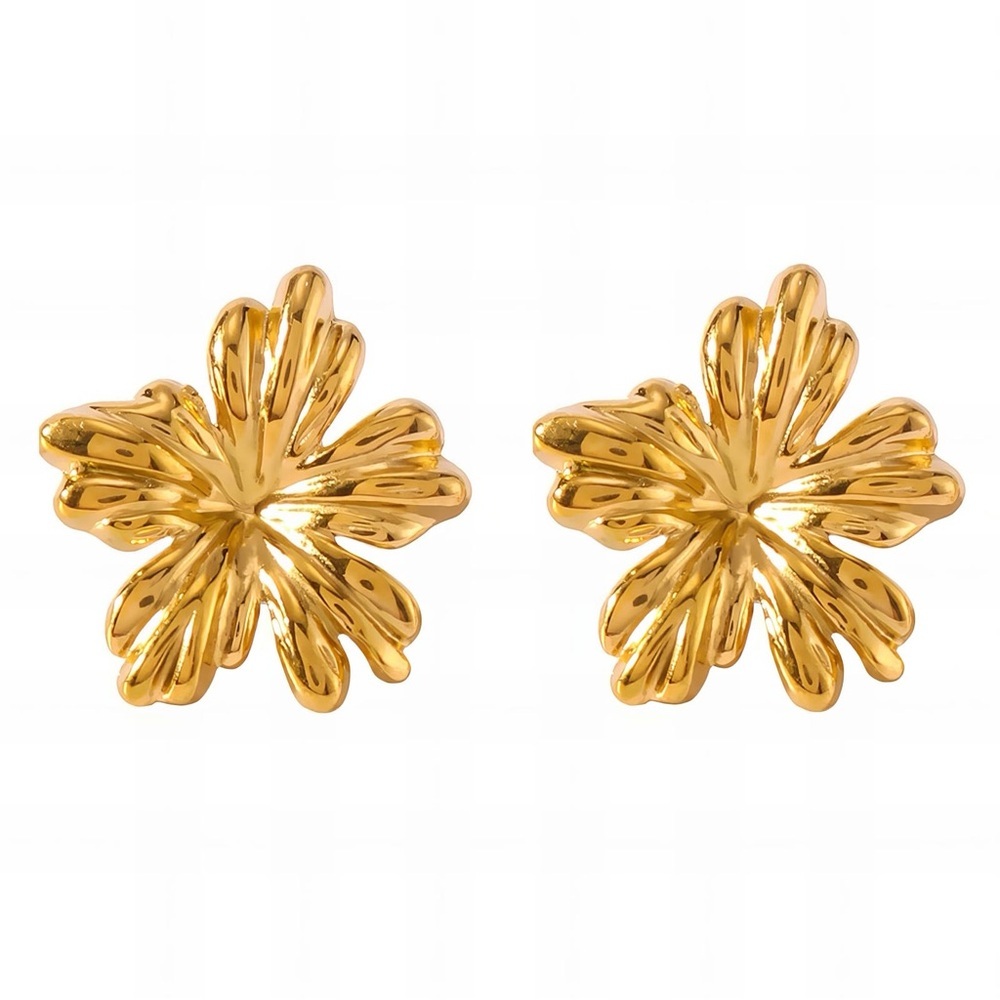 Gold Floral Statement Earrings - Picture 2 of 4